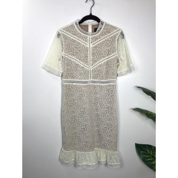 Bardot Ivory Lace Overlay Fitted Short Dress Womens 8 Formal Graduation Bridal - Picture 2 of 13